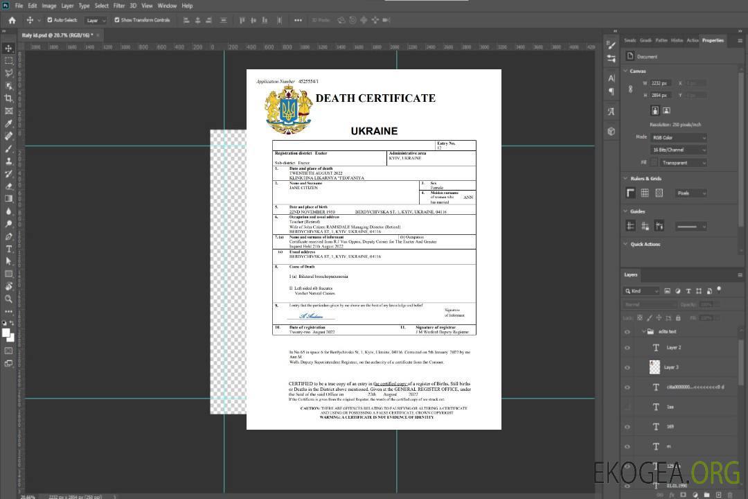 Modèle Word et PDF de certificat de décès en Ukraine template